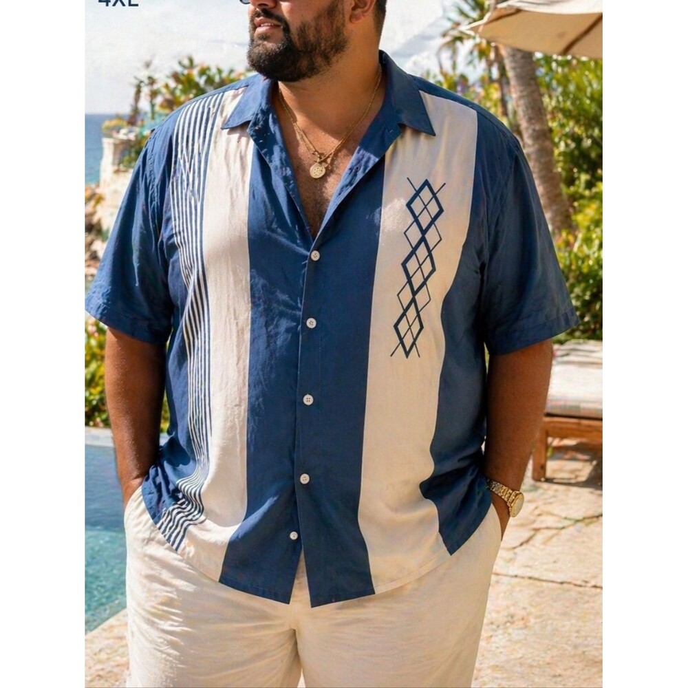 Hardaddy 4XL Bowling Shirt Blue White Retro Resort Sopranos Vibe